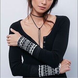Free People Alpine Cuff Henley Thermal Black White Size L